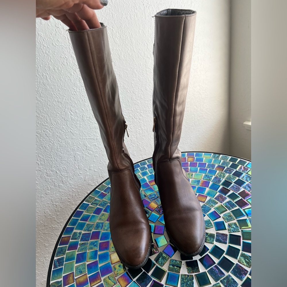 Sam Edelman Patton women’s leather riding boots in brown.